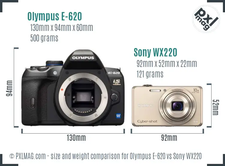 Olympus E-620 vs Sony WX220 size comparison