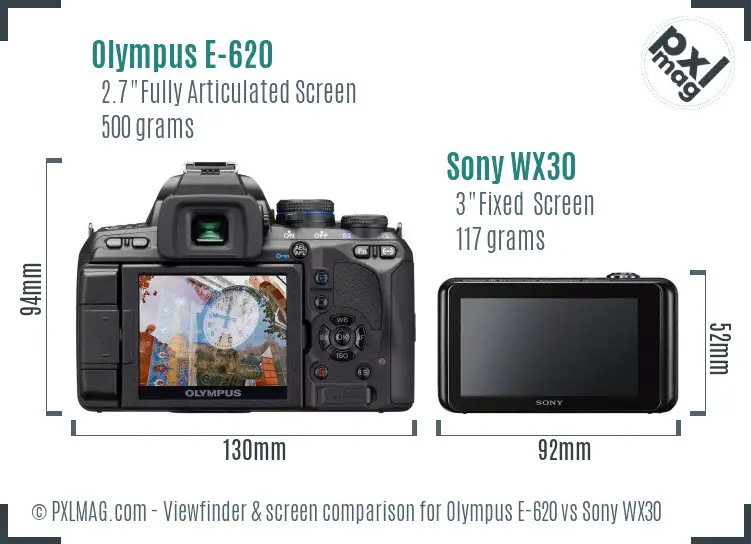 Olympus E-620 vs Sony WX30 Screen and Viewfinder comparison