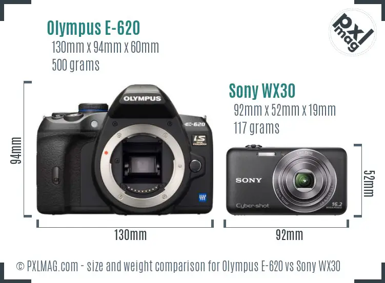 Olympus E-620 vs Sony WX30 size comparison