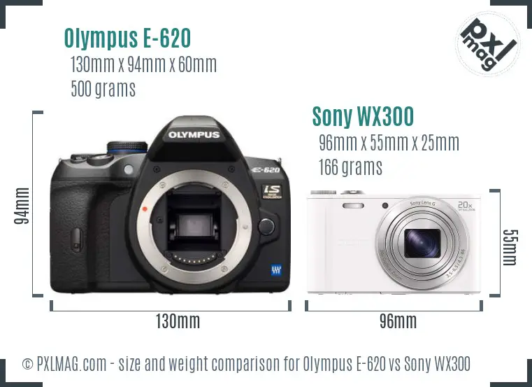 Olympus E-620 vs Sony WX300 size comparison