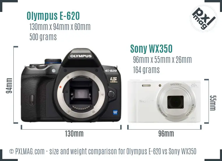 Olympus E-620 vs Sony WX350 size comparison