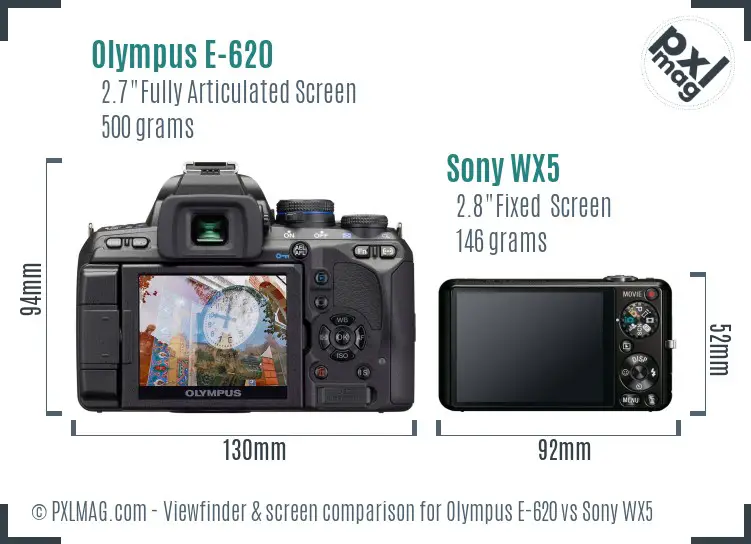 Olympus E-620 vs Sony WX5 Screen and Viewfinder comparison