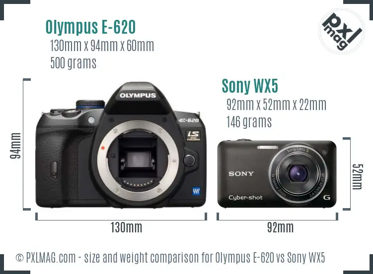 Olympus E-620 vs Sony WX5 size comparison