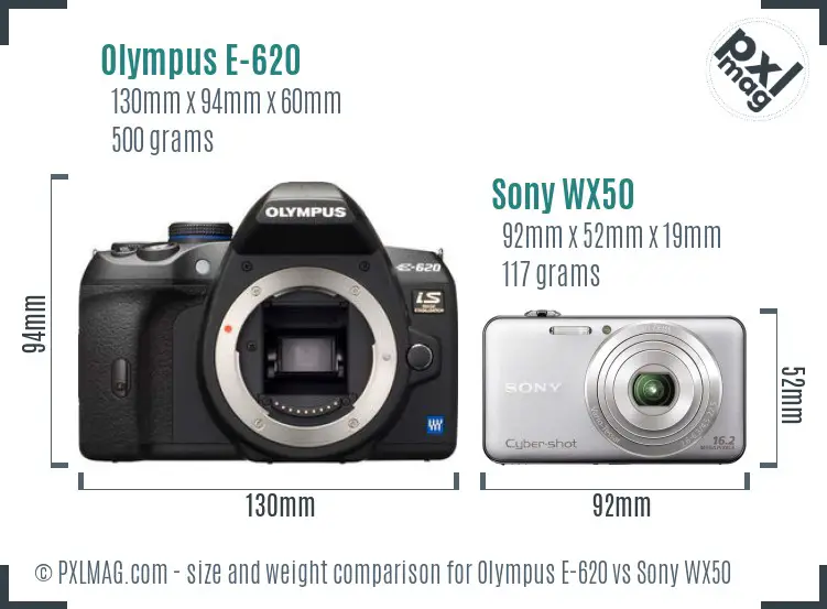 Olympus E-620 vs Sony WX50 size comparison