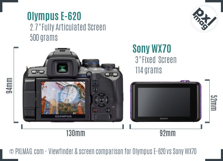 Olympus E-620 vs Sony WX70 Screen and Viewfinder comparison