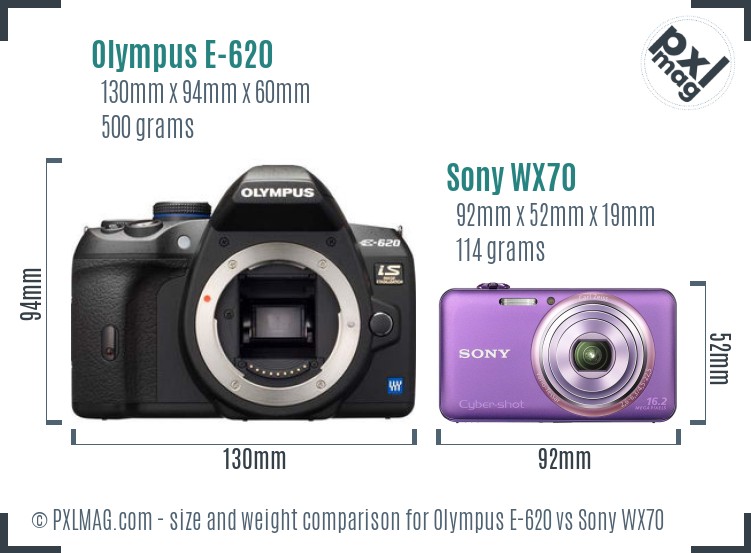 Olympus E-620 vs Sony WX70 size comparison