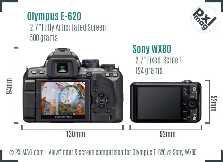 Olympus E-620 vs Sony WX80 Screen and Viewfinder comparison