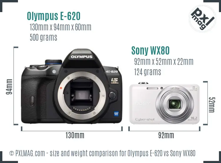 Olympus E-620 vs Sony WX80 size comparison