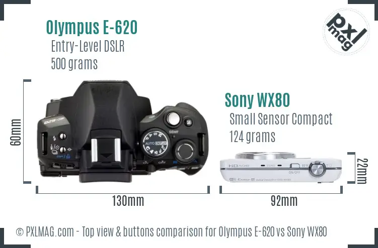 Olympus E-620 vs Sony WX80 top view buttons comparison