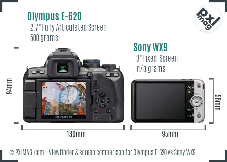 Olympus E-620 vs Sony WX9 Screen and Viewfinder comparison