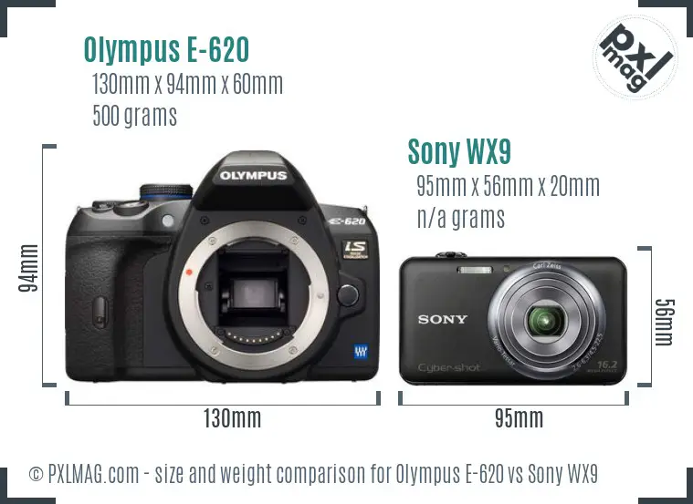 Olympus E-620 vs Sony WX9 size comparison