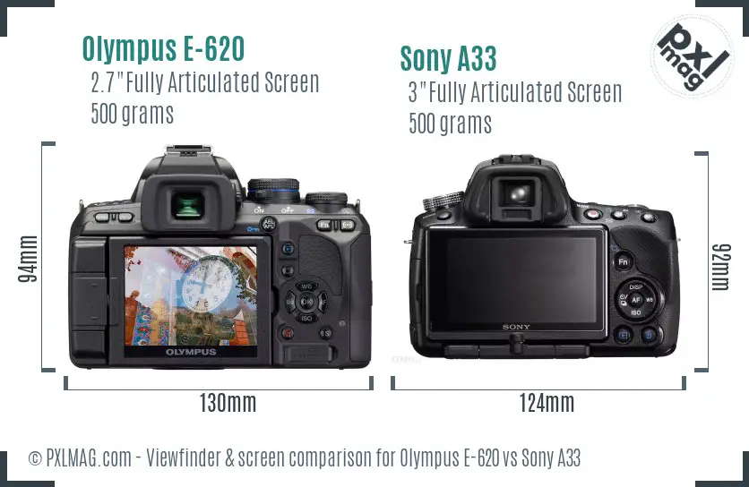 Olympus E-620 vs Sony A33 Screen and Viewfinder comparison