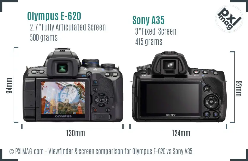 Olympus E-620 vs Sony A35 Screen and Viewfinder comparison