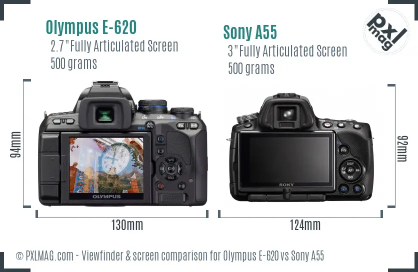 Olympus E-620 vs Sony A55 Screen and Viewfinder comparison