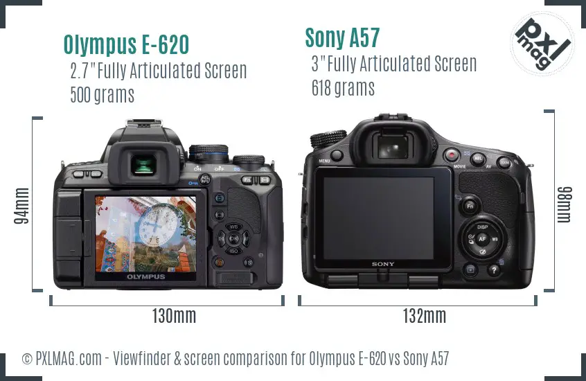 Olympus E-620 vs Sony A57 Screen and Viewfinder comparison