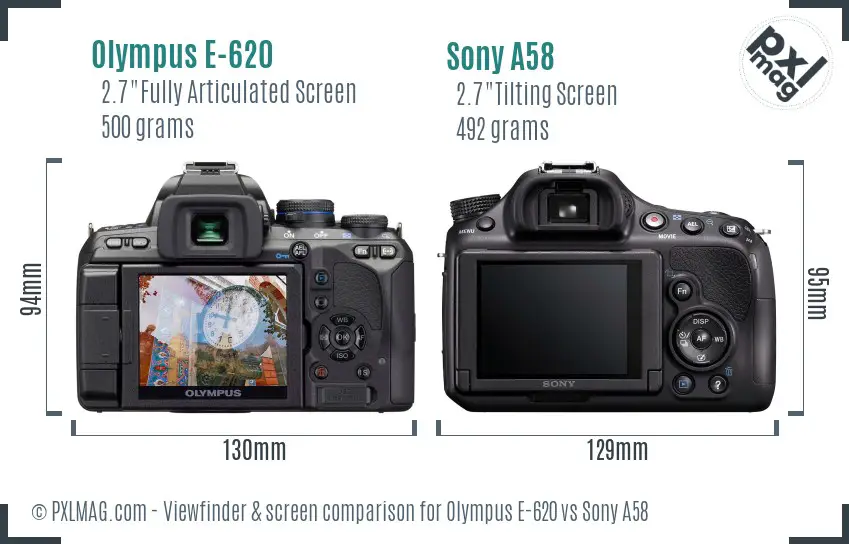 Olympus E-620 vs Sony A58 Screen and Viewfinder comparison