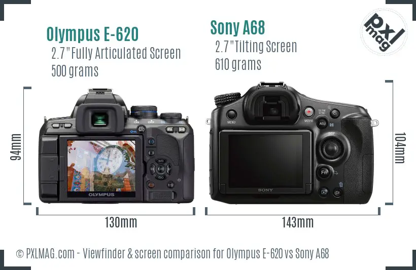 Olympus E-620 vs Sony A68 Screen and Viewfinder comparison