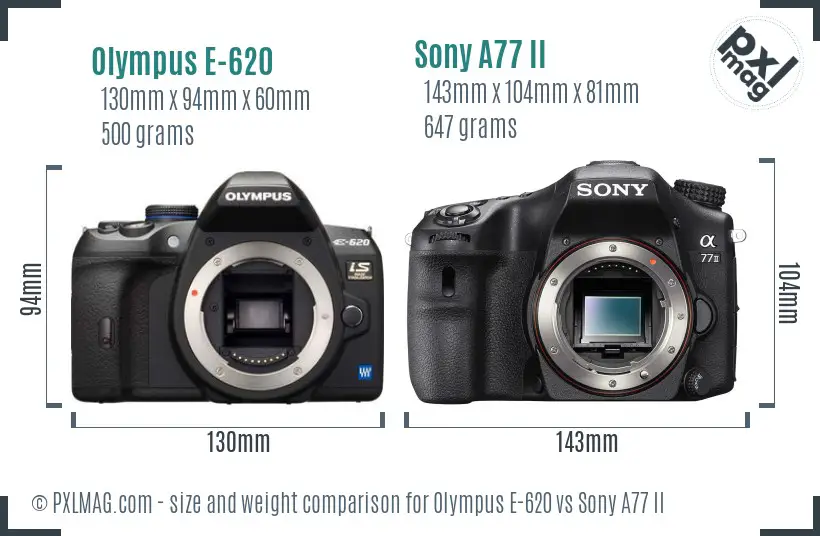 Olympus E-620 vs Sony A77 II size comparison