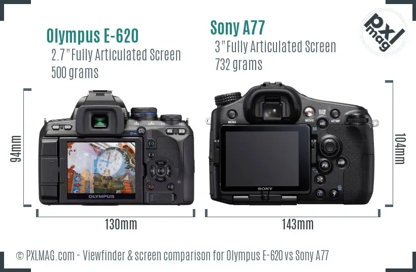 Olympus E-620 vs Sony A77 Screen and Viewfinder comparison