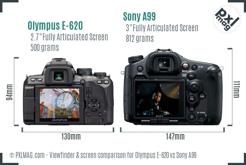 Olympus E-620 vs Sony A99 Screen and Viewfinder comparison