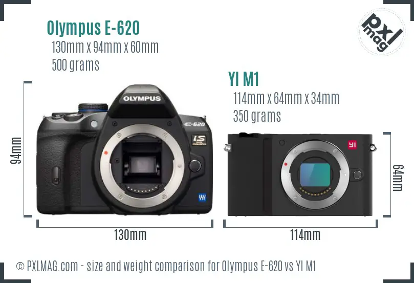 Olympus E-620 vs YI M1 size comparison