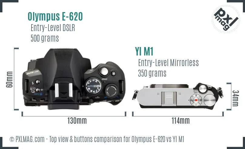 Olympus E-620 vs YI M1 top view buttons comparison