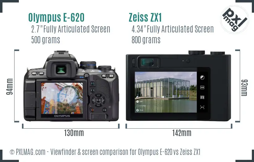 Olympus E-620 vs Zeiss ZX1 Screen and Viewfinder comparison