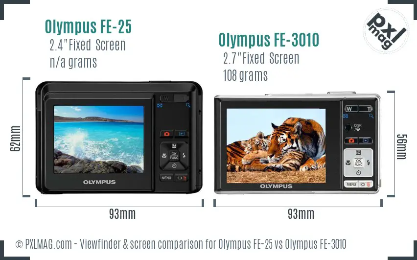 Olympus FE-25 vs Olympus FE-3010 Screen and Viewfinder comparison