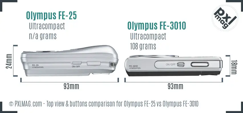 Olympus FE-25 vs Olympus FE-3010 top view buttons comparison