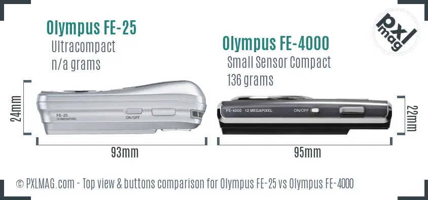 Olympus FE-25 vs Olympus FE-4000 top view buttons comparison