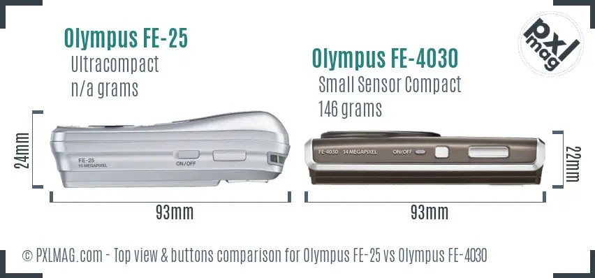 Olympus FE-25 vs Olympus FE-4030 top view buttons comparison