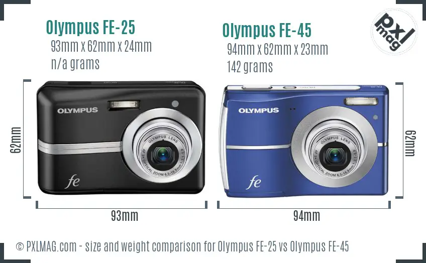 Olympus FE-25 vs Olympus FE-45 size comparison
