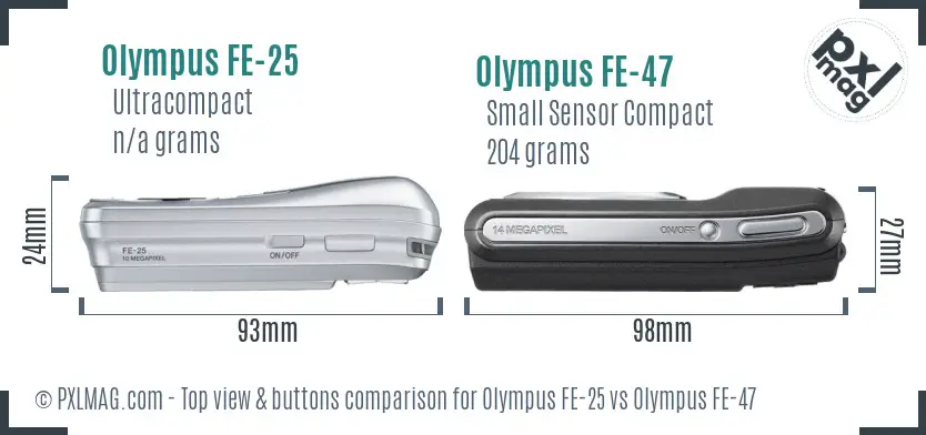 Olympus FE-25 vs Olympus FE-47 top view buttons comparison