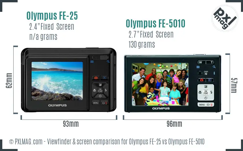 Olympus FE-25 vs Olympus FE-5010 Screen and Viewfinder comparison