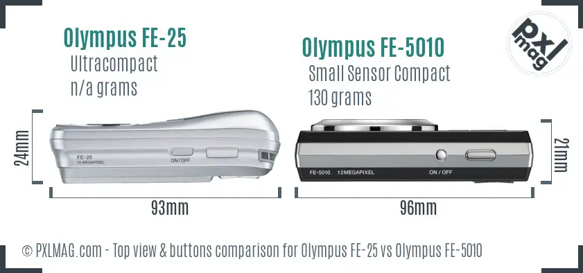 Olympus FE-25 vs Olympus FE-5010 top view buttons comparison