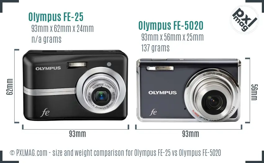 Olympus FE-25 vs Olympus FE-5020 size comparison