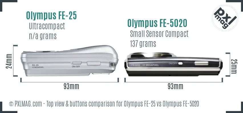 Olympus FE-25 vs Olympus FE-5020 top view buttons comparison