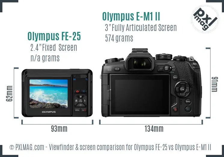 Olympus FE-25 vs Olympus E-M1 II Screen and Viewfinder comparison