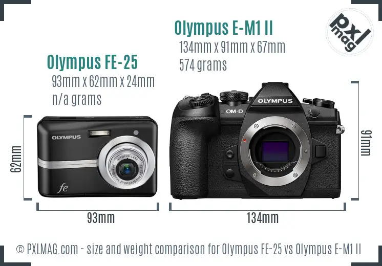 Olympus FE-25 vs Olympus E-M1 II size comparison