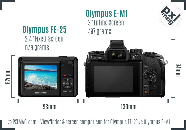 Olympus FE-25 vs Olympus E-M1 Screen and Viewfinder comparison