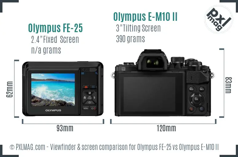 Olympus FE-25 vs Olympus E-M10 II Screen and Viewfinder comparison
