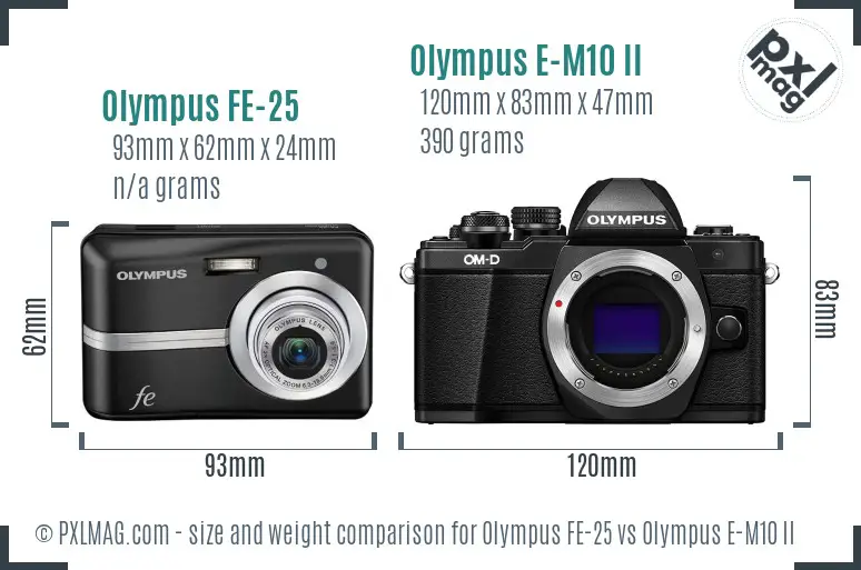 Olympus FE-25 vs Olympus E-M10 II size comparison