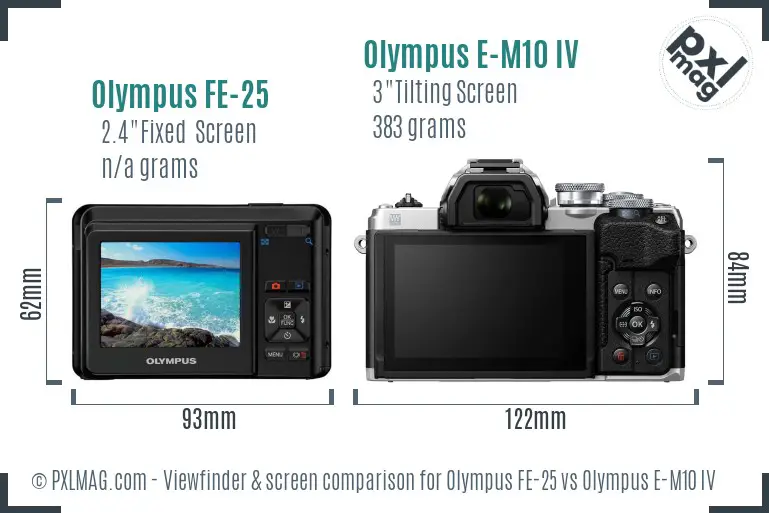 Olympus FE-25 vs Olympus E-M10 IV Screen and Viewfinder comparison