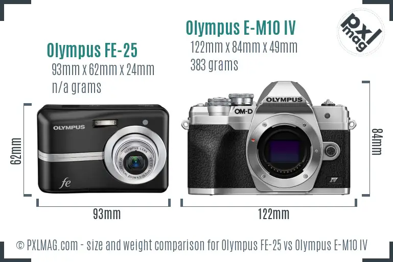 Olympus FE-25 vs Olympus E-M10 IV size comparison