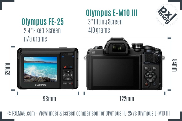 Olympus FE-25 vs Olympus E-M10 III Screen and Viewfinder comparison