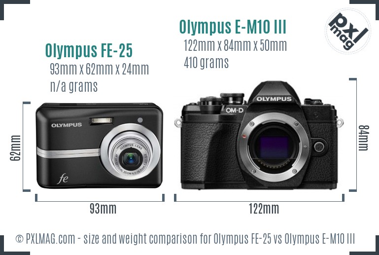 Olympus FE-25 vs Olympus E-M10 III size comparison