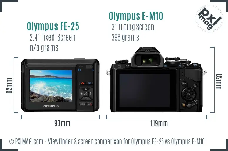 Olympus FE-25 vs Olympus E-M10 Screen and Viewfinder comparison