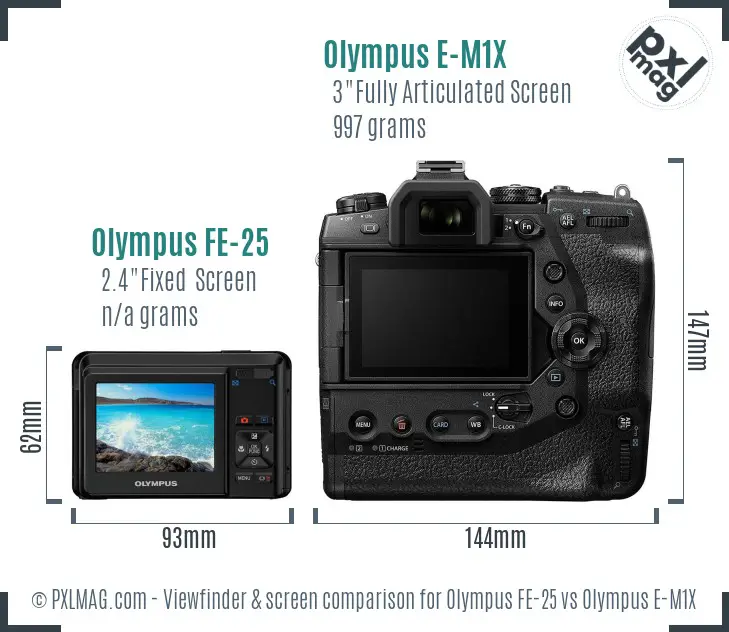 Olympus FE-25 vs Olympus E-M1X Screen and Viewfinder comparison
