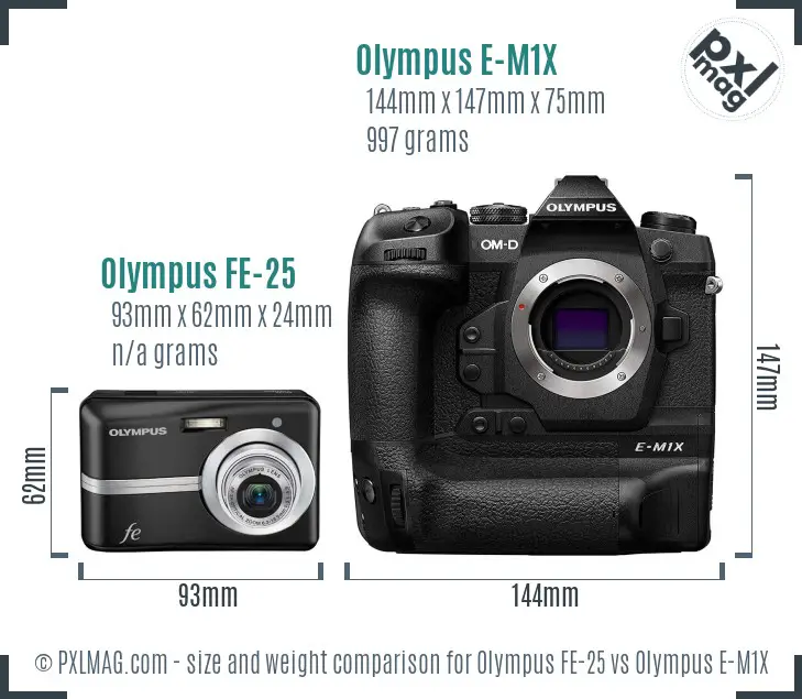 Olympus FE-25 vs Olympus E-M1X size comparison