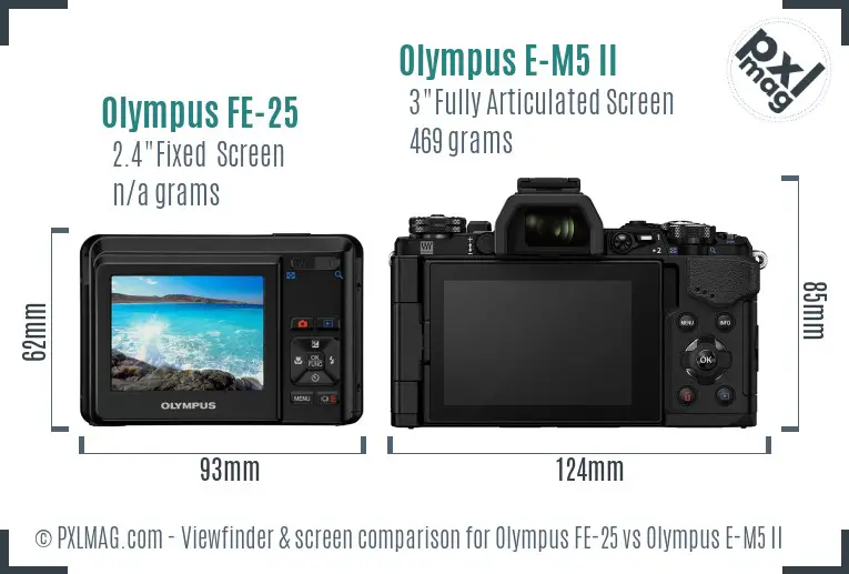 Olympus FE-25 vs Olympus E-M5 II Screen and Viewfinder comparison